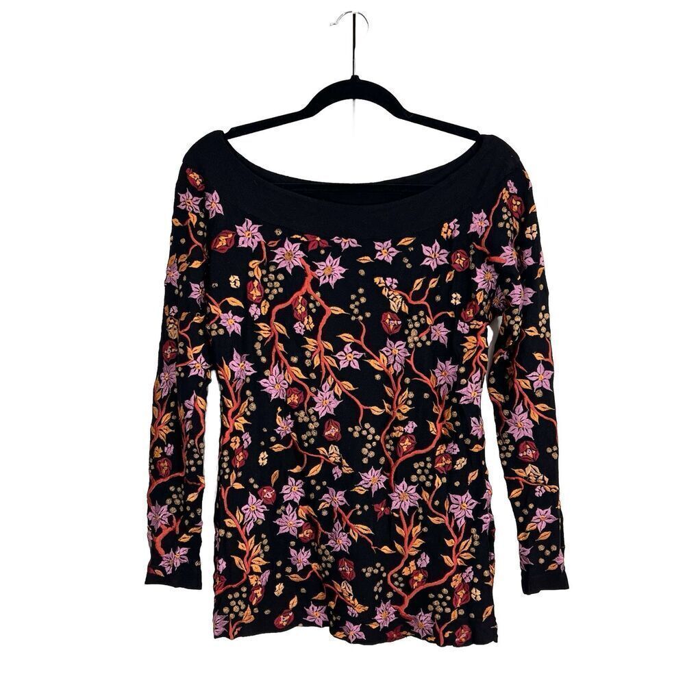 Harari‎ Blouse Women’s Small Multicolor Floral Embroidered Artsy Forest Fairy